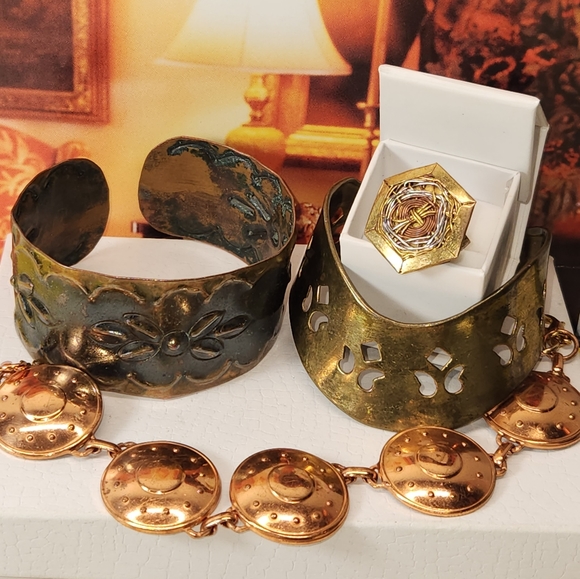 #2167 MID CENTURY EXQUISITE LOT OF COOPER CUFF AND RING